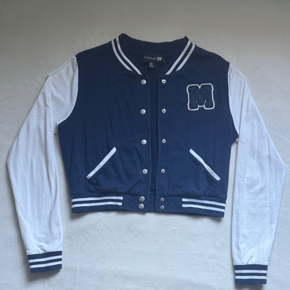 Forever 21 Navy and White Varsity Jacket